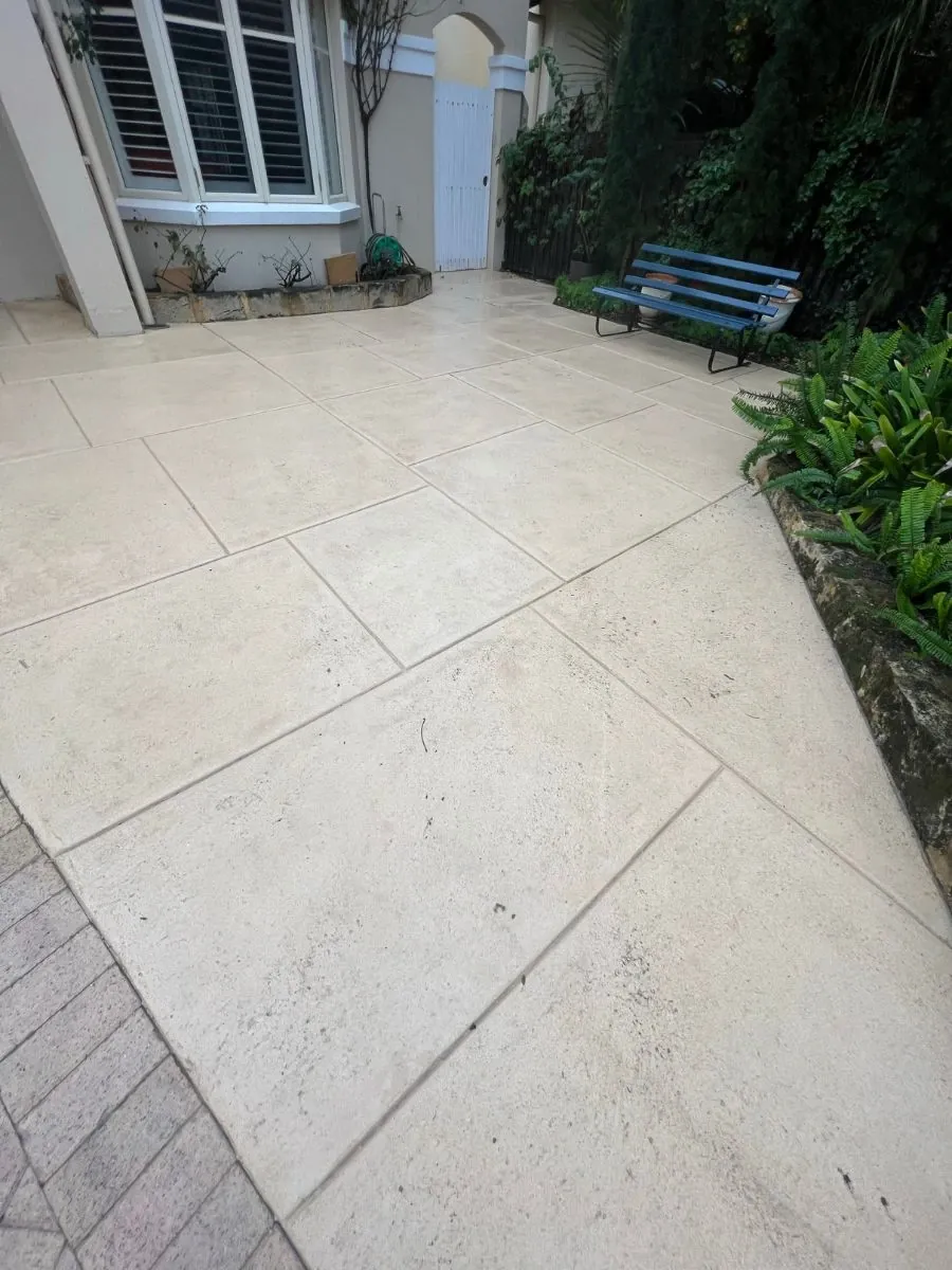 Limestone courtyard after cleaning in Perth