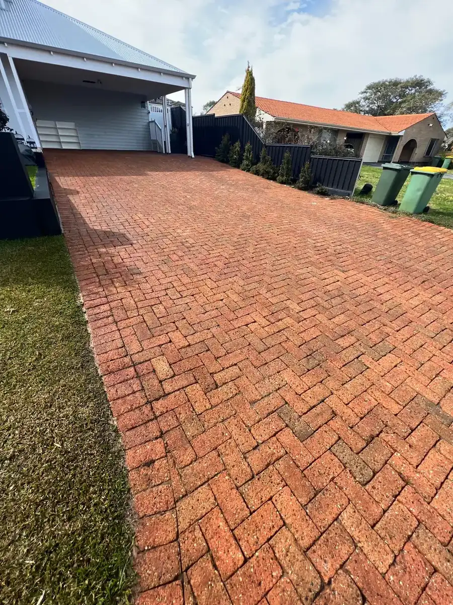 Brick-paved driveway after cleaning in Perth