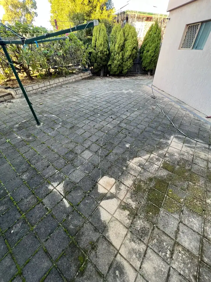 Paver courtyard before cleaning
